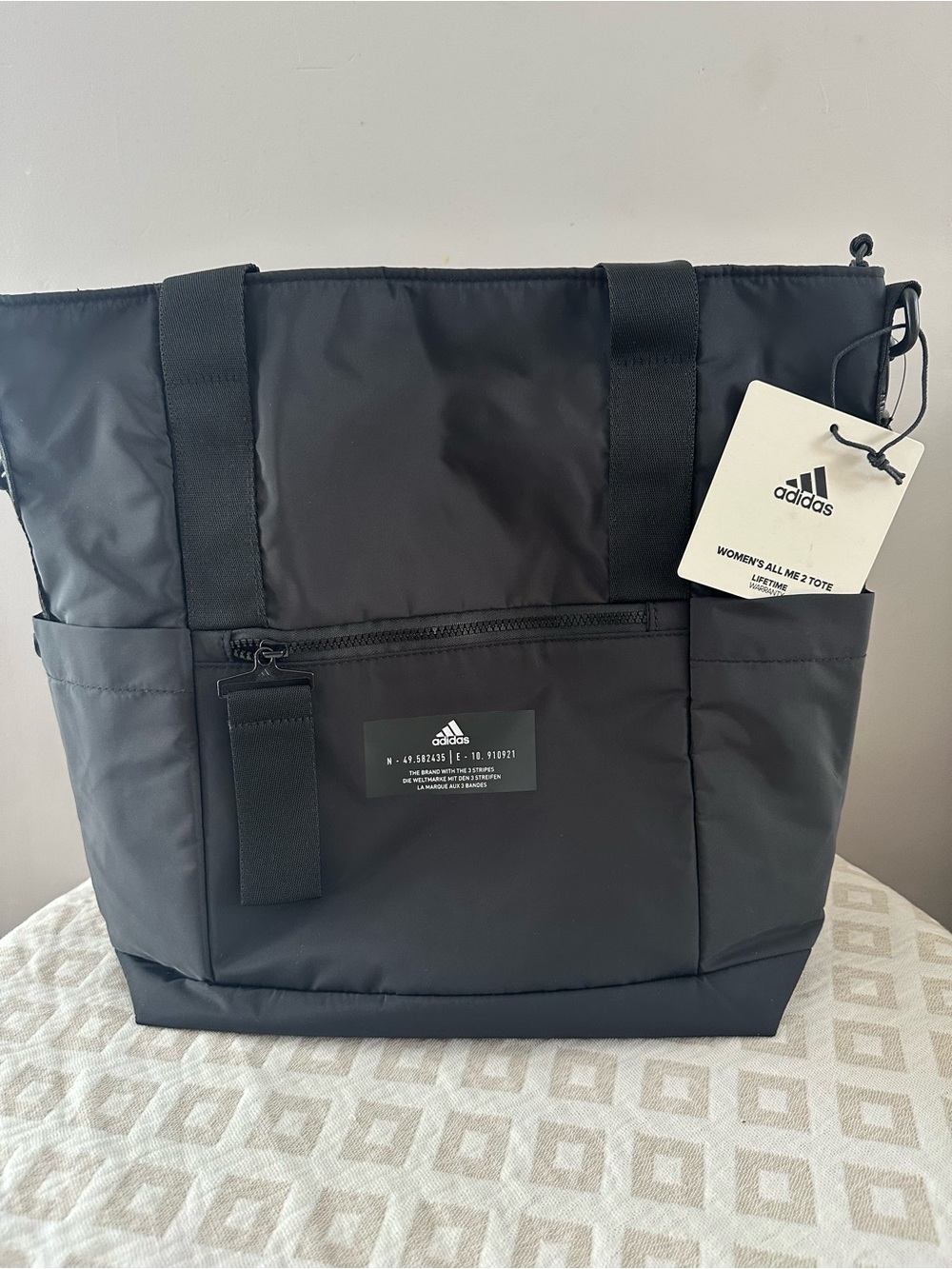 adidas Black Women's Tote Bag with Front Zip Pocket
